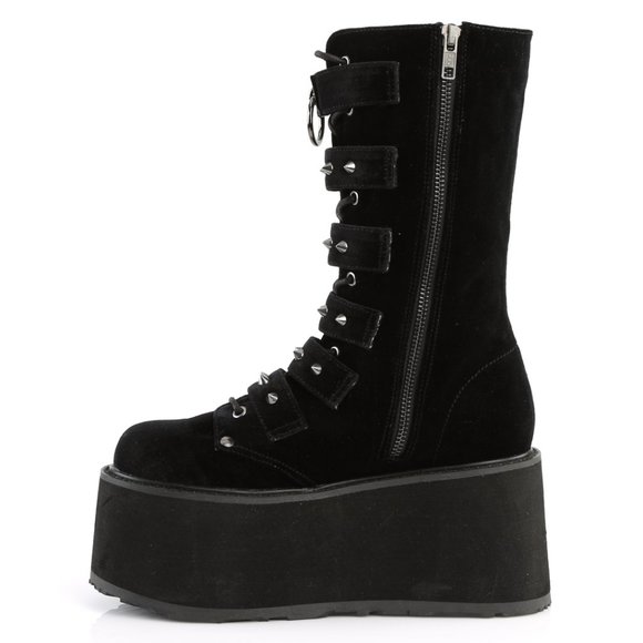 Platform Gothic Velvet Lace Up Knee High Boots - Picture 4 of 5